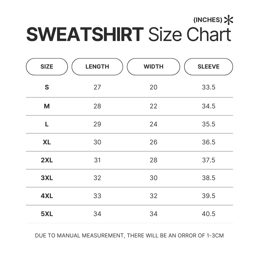 Sweatshirt Size Chart - Jujutsu Kaisen Shop