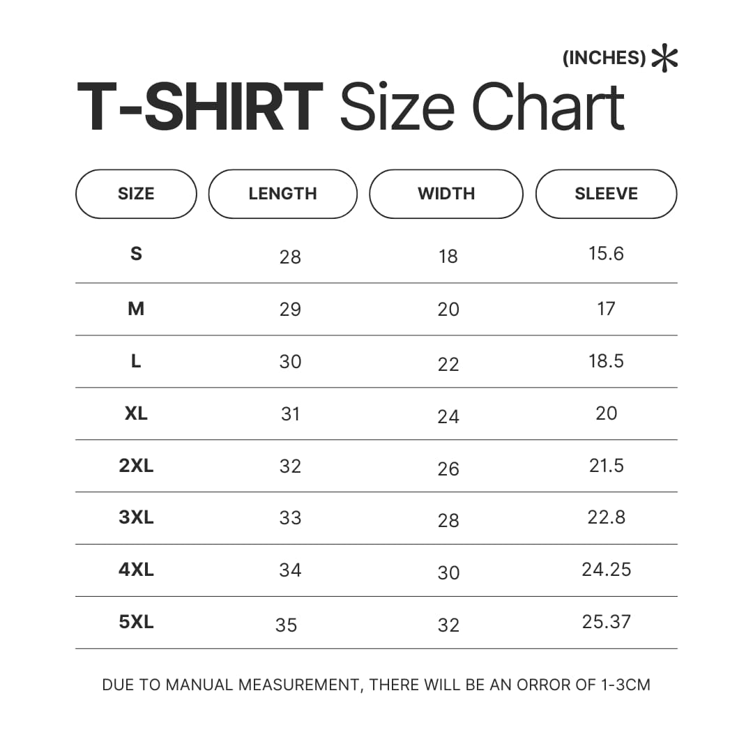T shirt Size Chart - Jujutsu Kaisen Shop