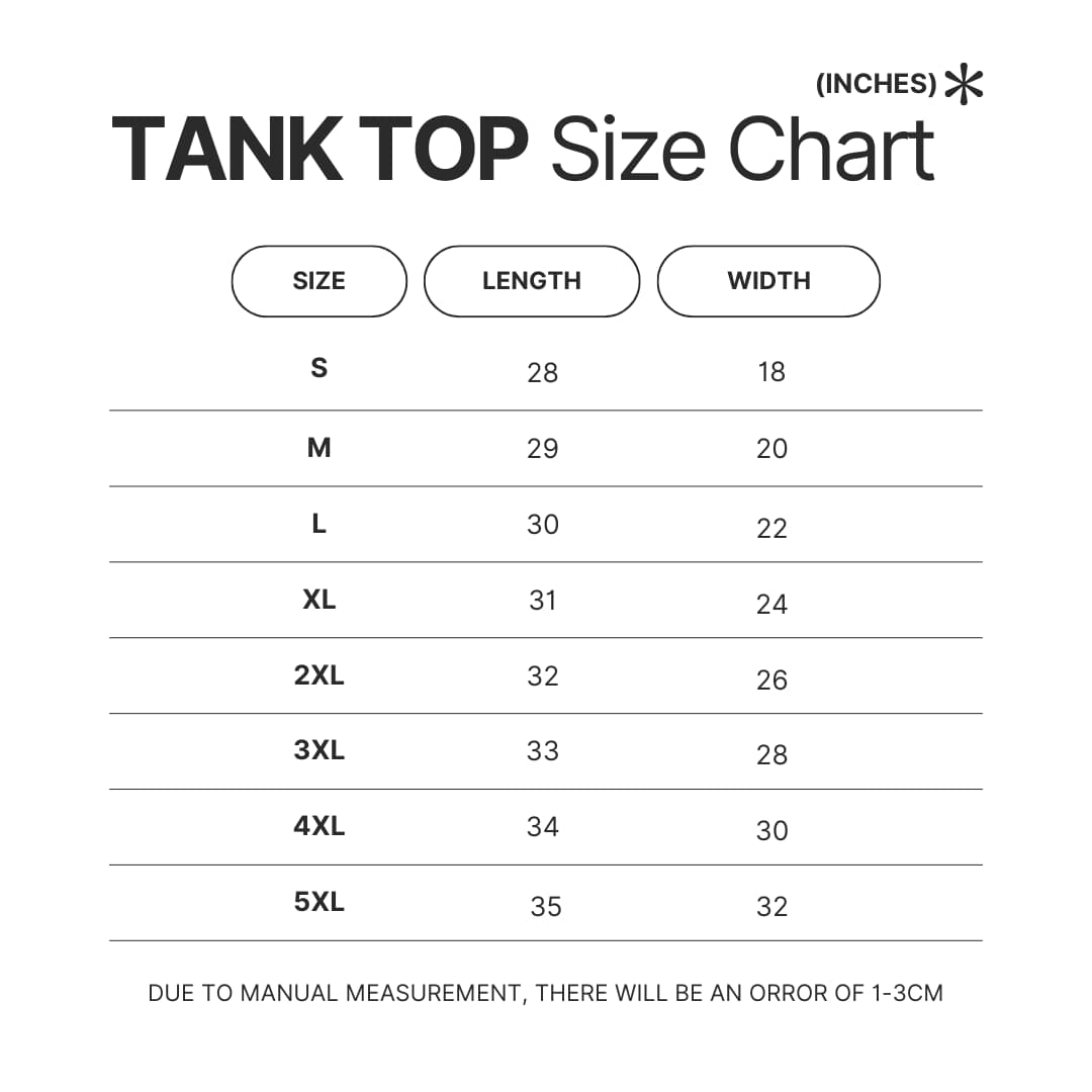Tank Top Size Chart - Jujutsu Kaisen Shop